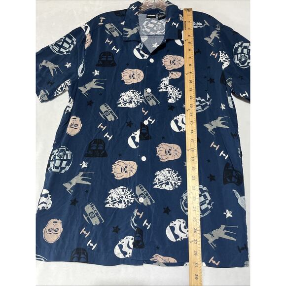 Star Wars Shirt Mens Medium Blue Button Up Short Sleeve Camp Casual Rayon - Picture 7 of 11